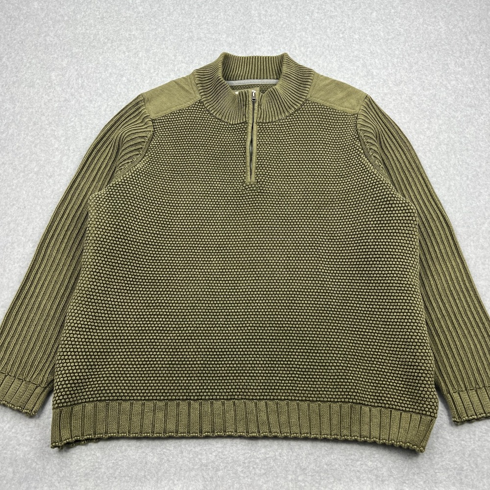 Carbon 2 Cobalt Tetrad Sweater Men's XXL Green Army 1/4 Zip Heavy Knit Pullover